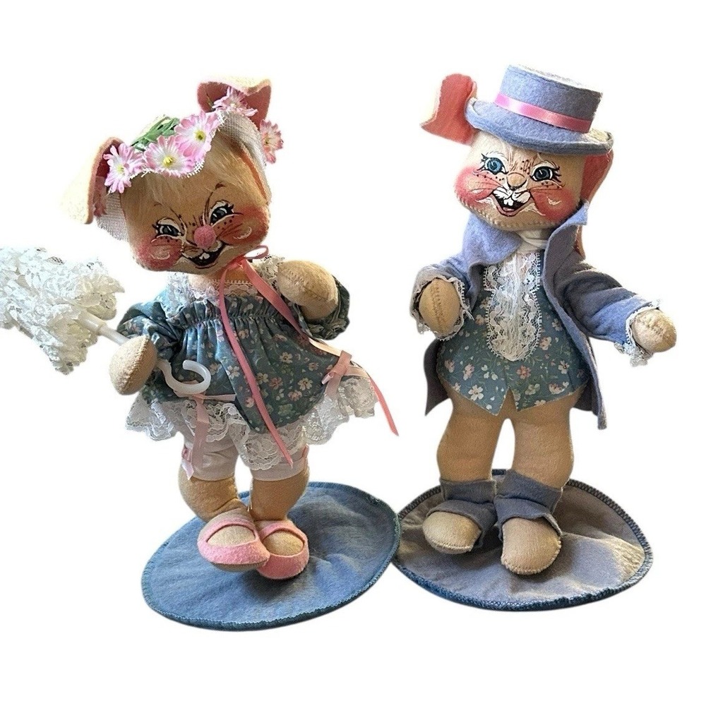 Vintage Annalee Doll 12" Easter Parade Boy and Girl 1988 Parasol with Stands USA